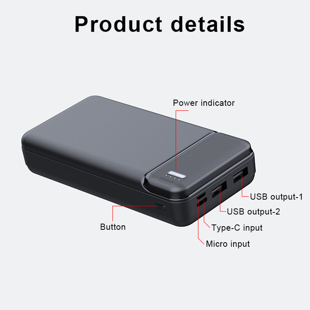 Baterie Externa 20000mAh, Techsuit cu indicator led, PB-N2, Negru