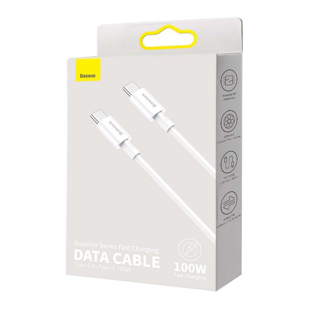 Cablu de Date Type-C la Type-C 100W, 1m, 480Mbps - Baseus Superior Series CATYS-B02 - Alb