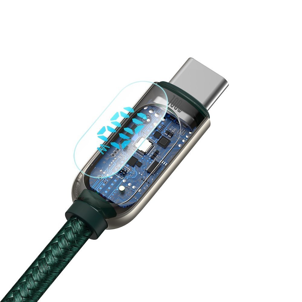 Cablu de Date Tip C la Tip C 100W, Fast Charging, 2m, Baseus cu Display CATSK-C06, Verde